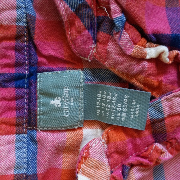 babyGap plaid button front long sleeve blouse with ruffle 18 months baby girl - Picture 2 of 6